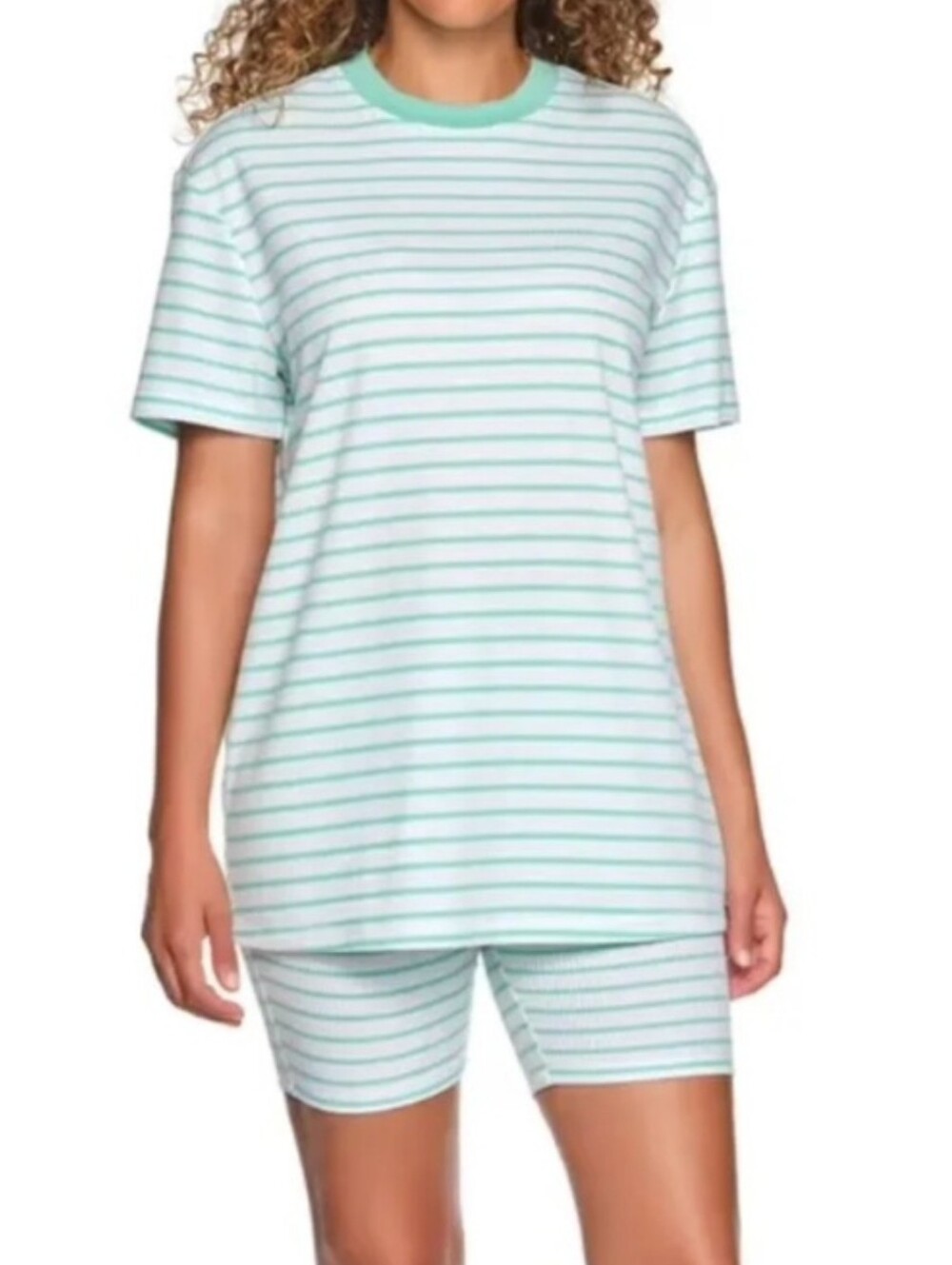 Loft Short-Sleeve Striped Sleep Tee & Bike Short Set